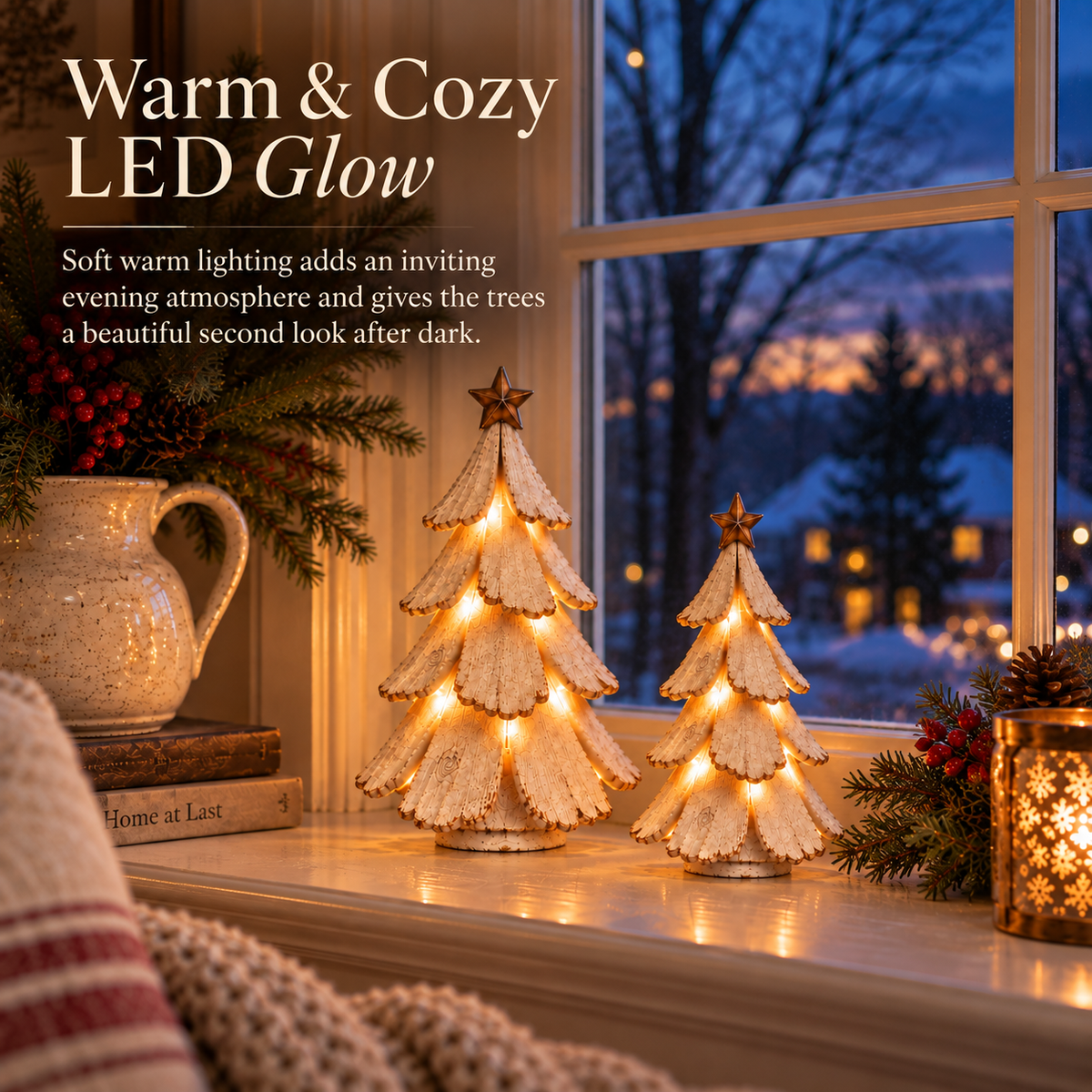 Christmas Decorations, Resin LED Tree Sculptures with Remote Control