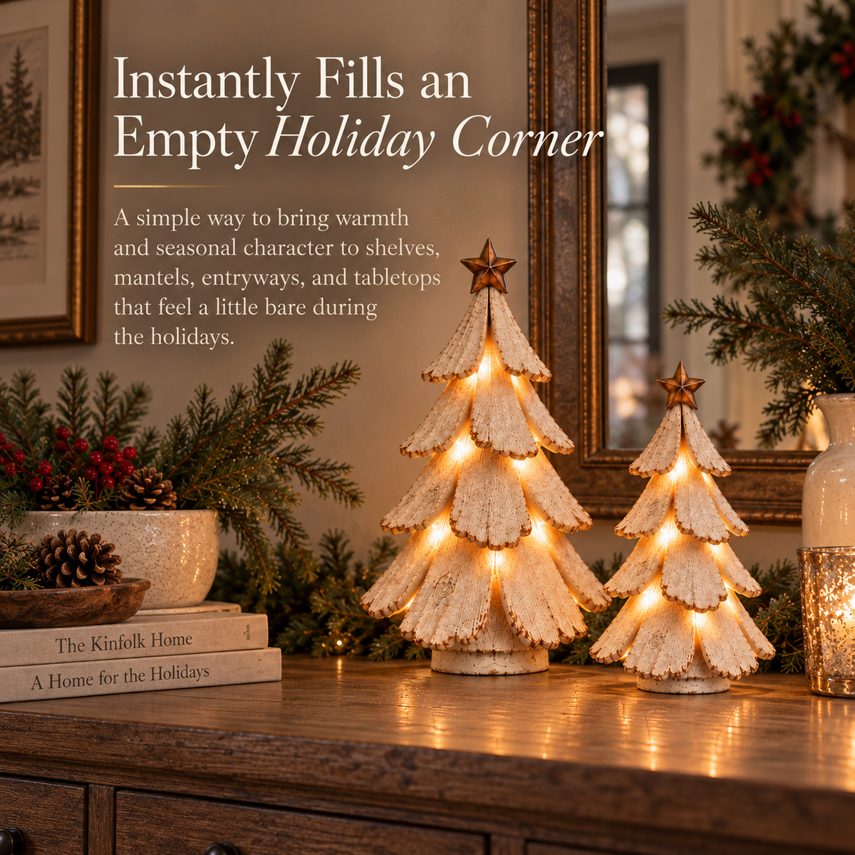Christmas Decorations, Resin LED Tree Sculptures with Remote Control