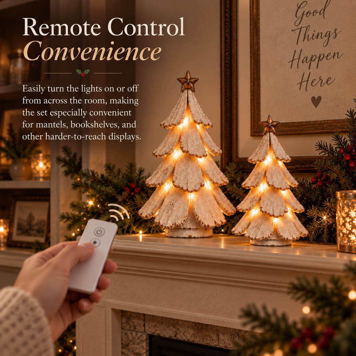 Christmas Decorations, Resin LED Tree Sculptures with Remote Control