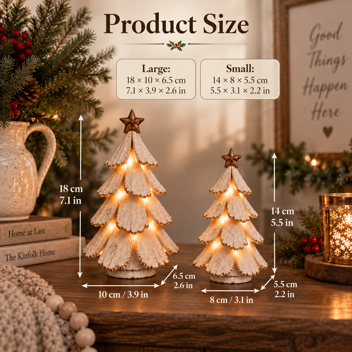 Christmas Decorations, Resin LED Tree Sculptures with Remote Control