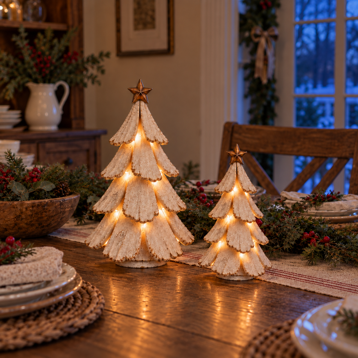 Christmas Decorations, Resin LED Tree Sculptures with Remote Control