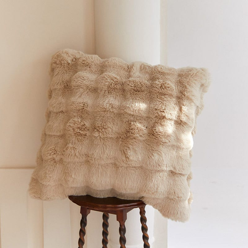 Cushion Cover in Soft Polyester Plush, Square Faux Rabbit Fur