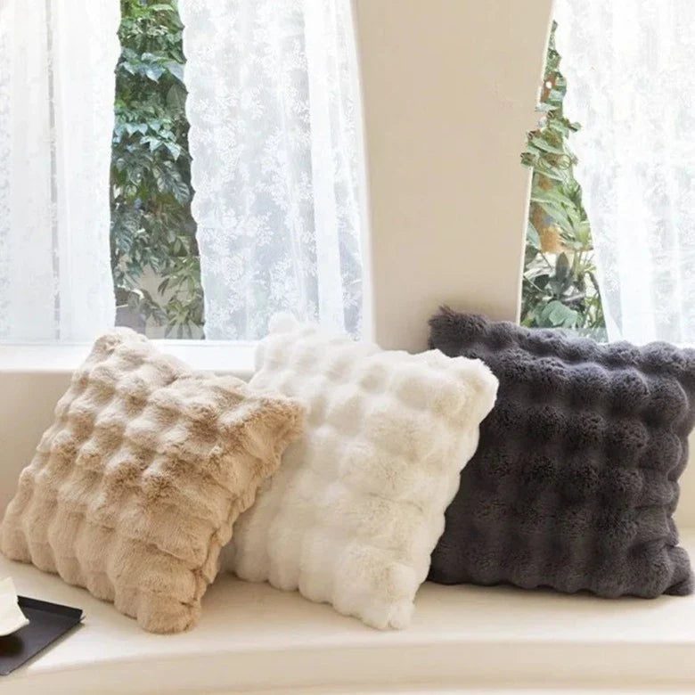 Cushion Cover in Soft Polyester Plush, Square Faux Rabbit Fur