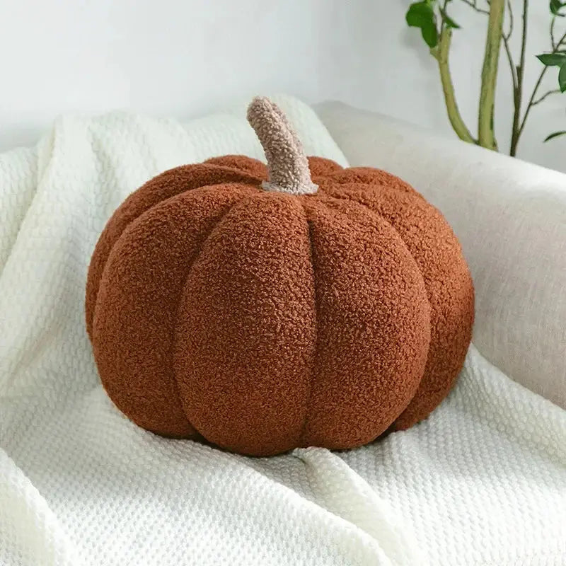 Cushion in Polyester Velvet, Pumpkin Shape with Contrast Stem