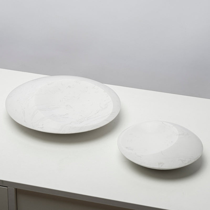 Decorative Bowl in Solid Natural Marble with a Wide Sloping Rim