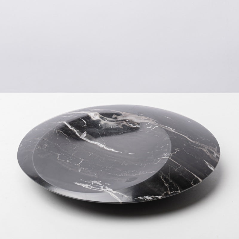 Decorative Bowl in Solid Natural Marble with a Wide Sloping Rim