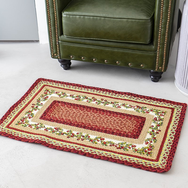 Door Mat in Hand-Braided Natural Jute, Rectangular Entrance Rug