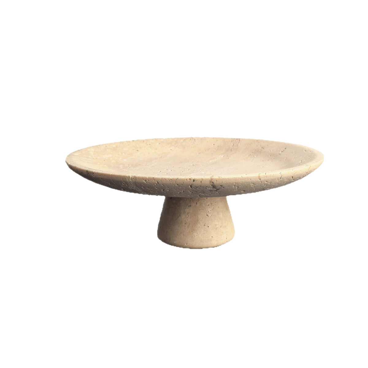 Fruit Bowl in Solid Natural Travertine with Conical Pedestal