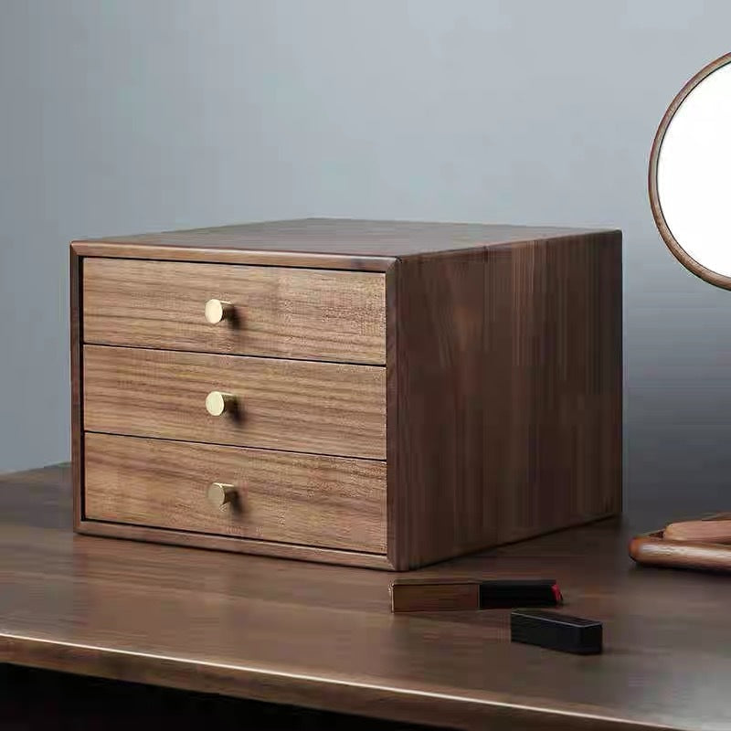 Jewellery Box in Solid Walnut with Three Drawers, Desk Storage