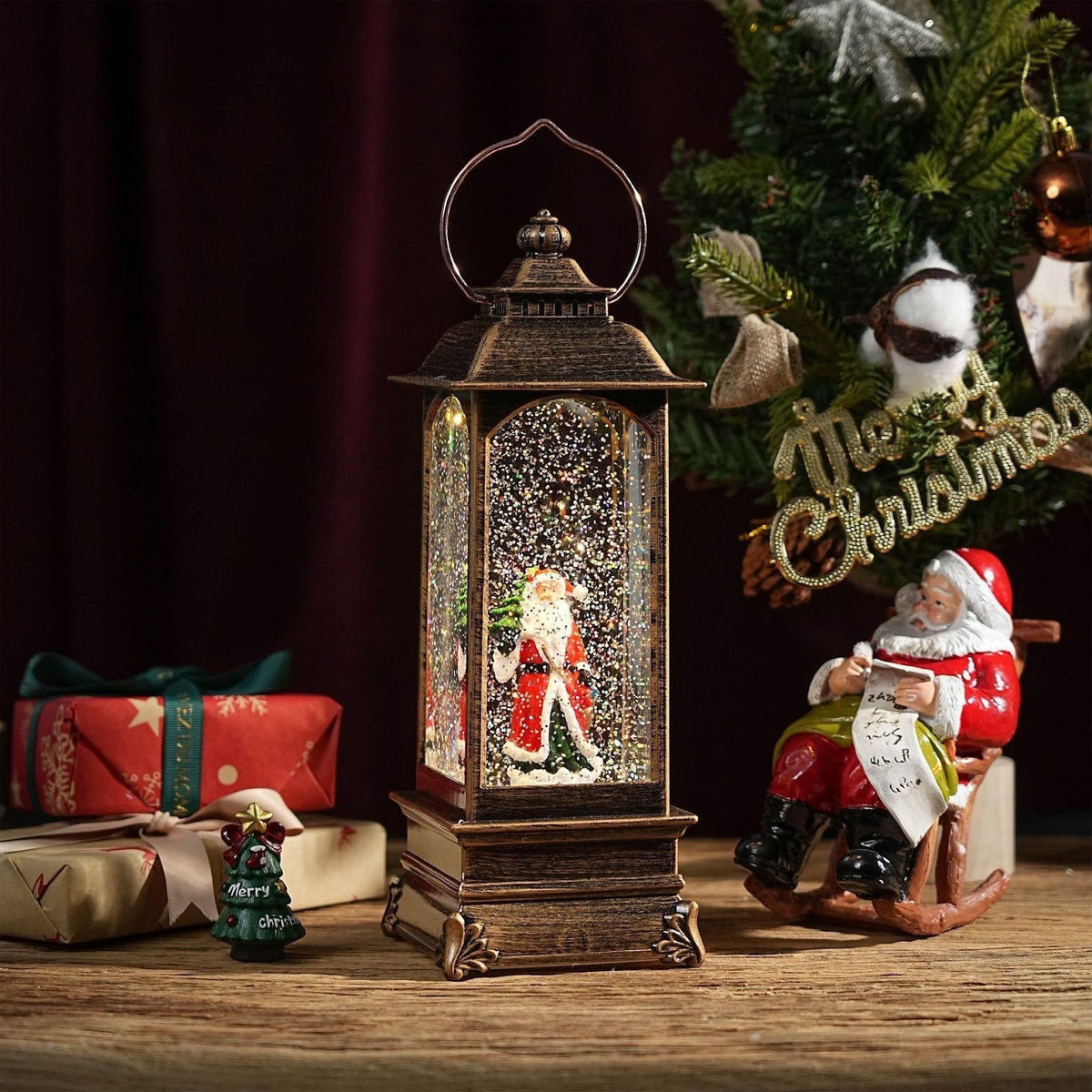 Lantern with Snow Effect, Resin Body and Christmas Scenes