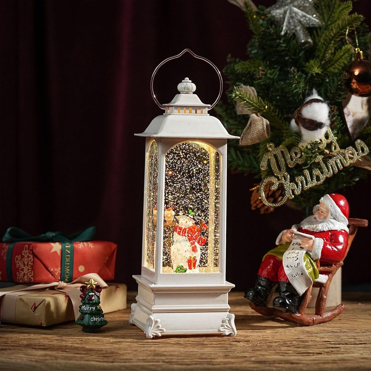 Lantern with Snow Effect, Resin Body and Christmas Scenes