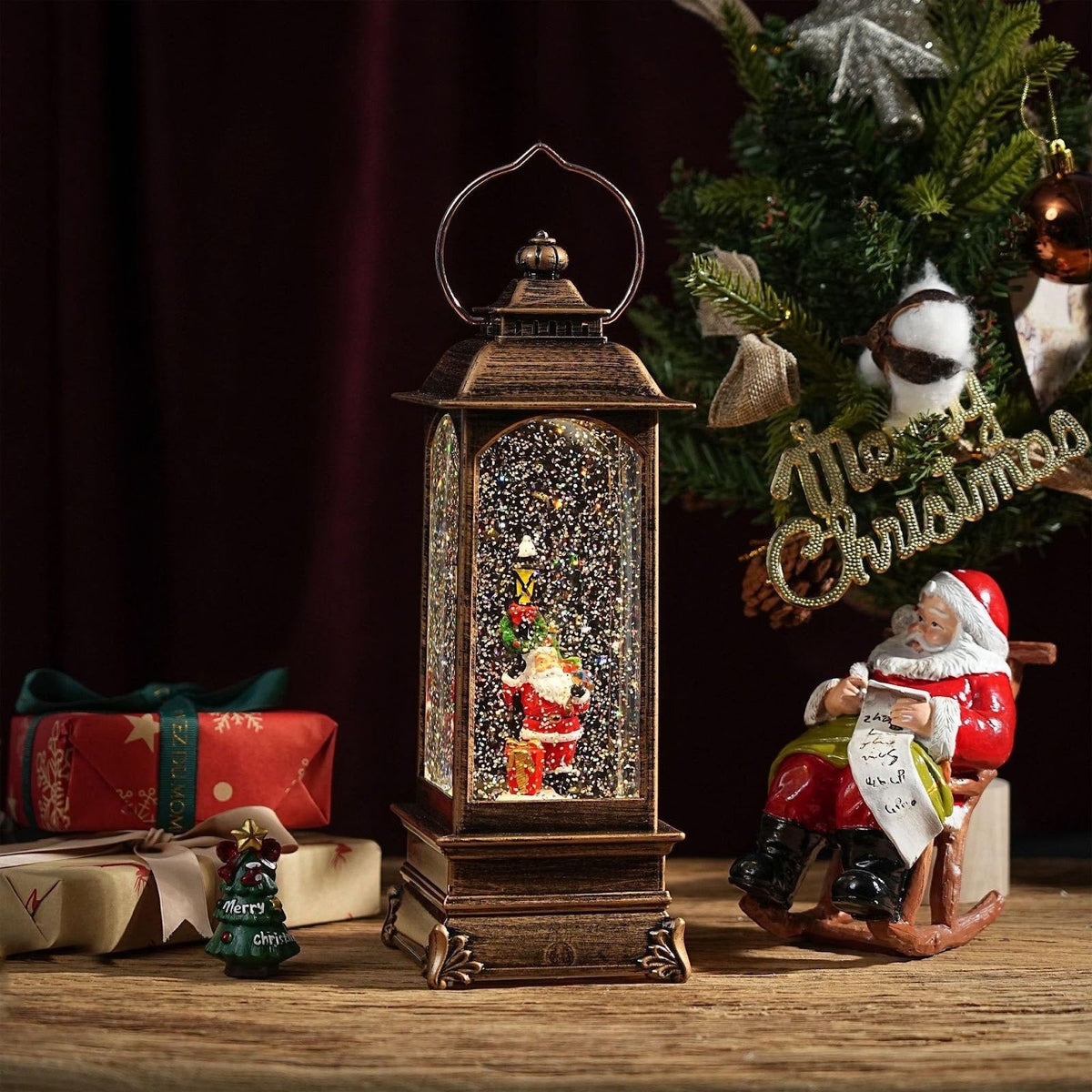 Lantern with Snow Effect, Resin Body and Christmas Scenes