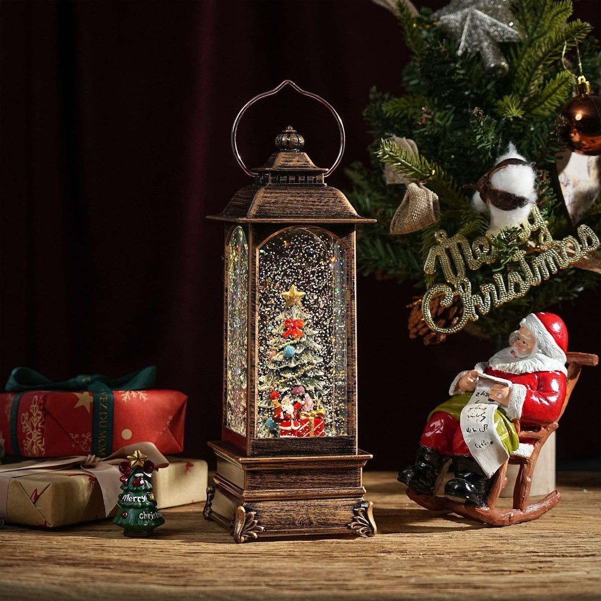 Lantern with Snow Effect, Resin Body and Christmas Scenes