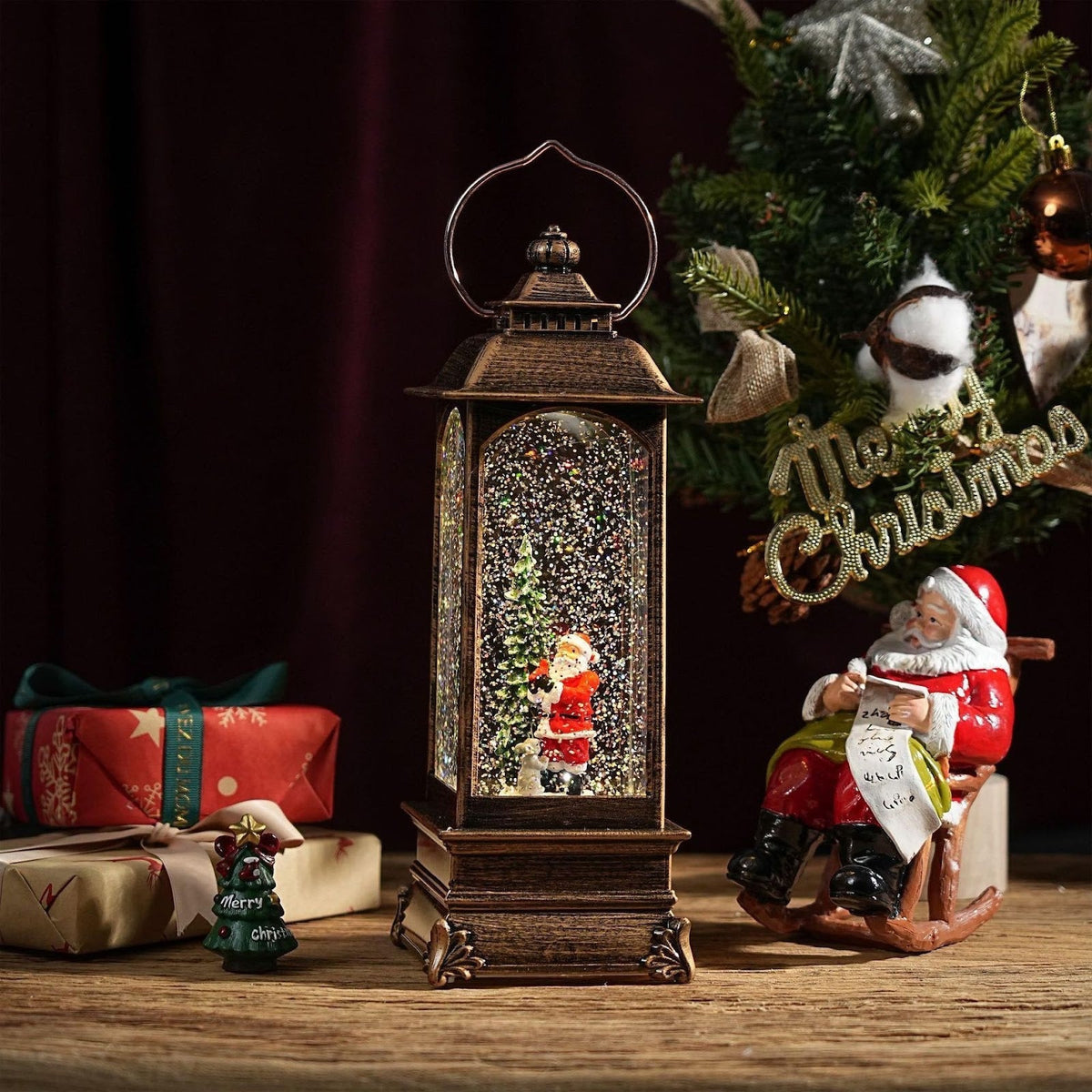 Lantern with Snow Effect, Resin Body and Christmas Scenes