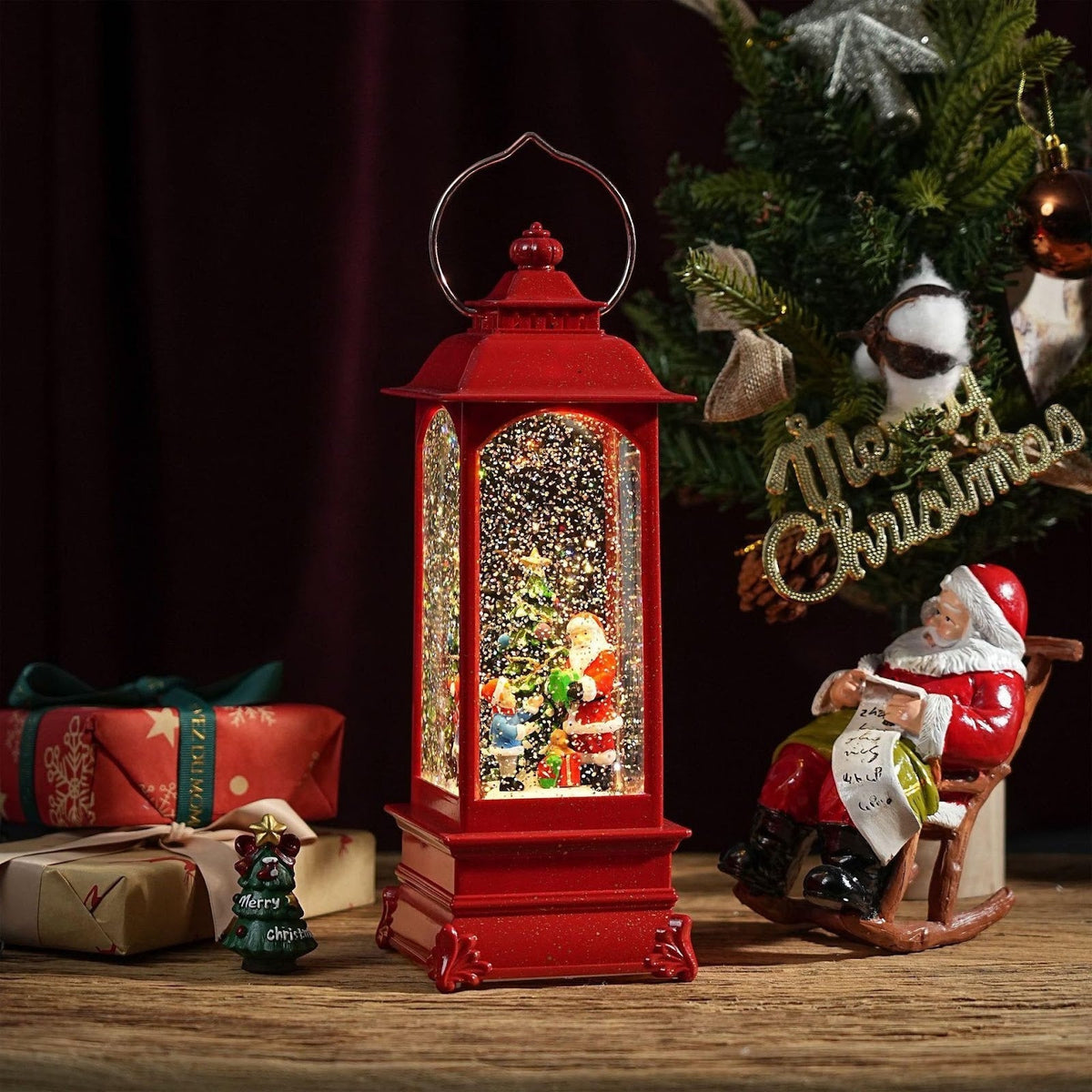 Lantern with Snow Effect, Resin Body and Christmas Scenes