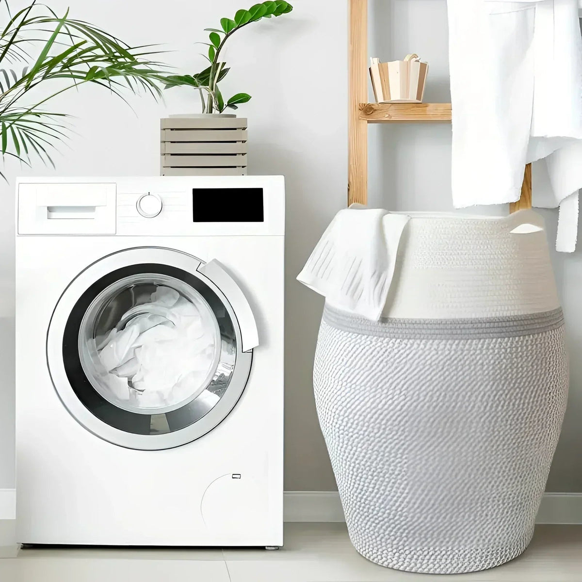 Laundry Basket in Braided Cotton, Foldable with Carry Handles