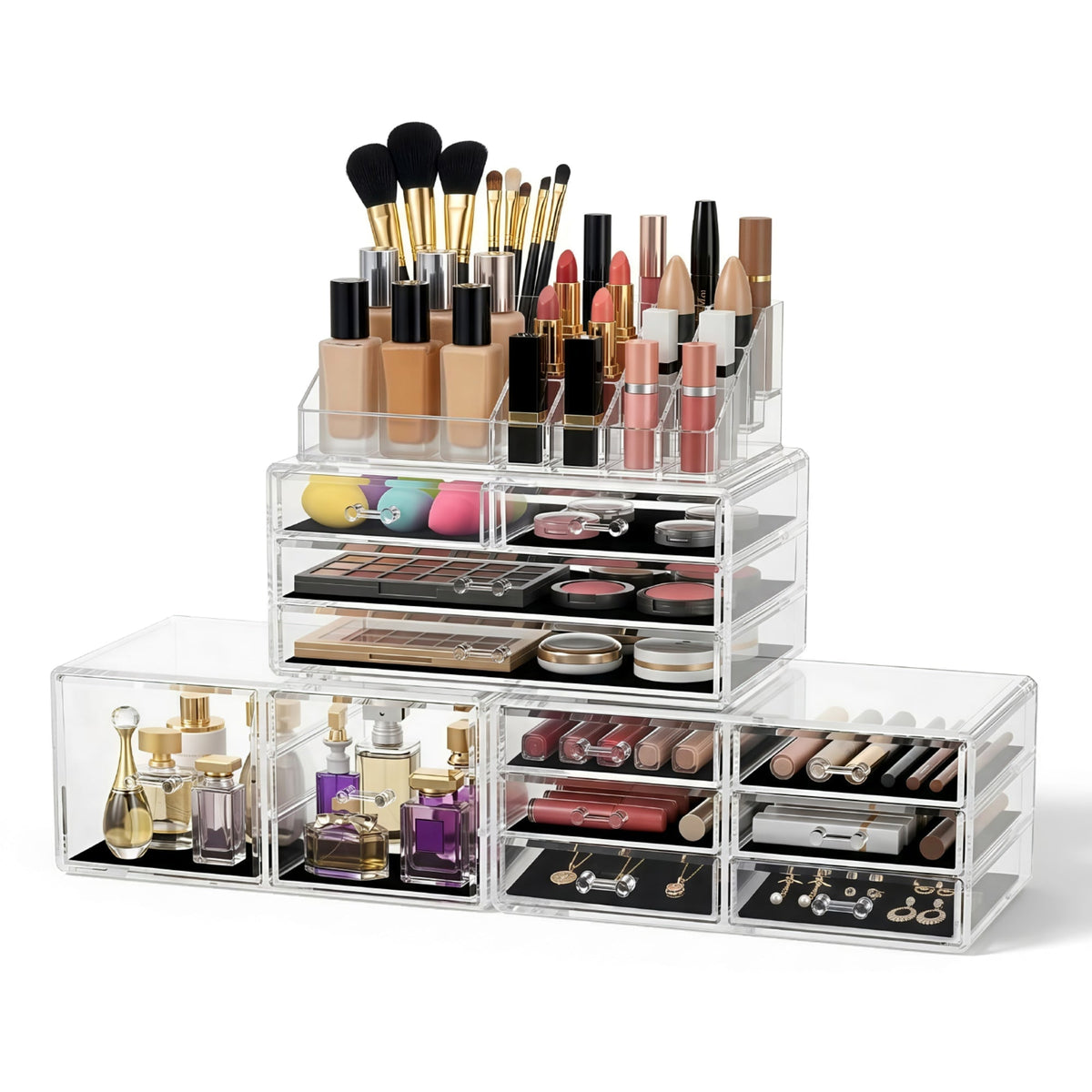 Makeup Organiser in Acrylic, Stackable Modules with Drawers