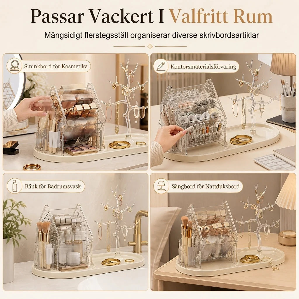 Makeup Organiser with 360° Rotation, Double-Sided Compartments and Non-Slip Base