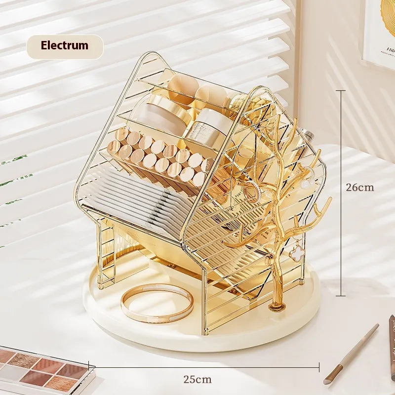 Makeup Organiser with 360° Rotation, Double-Sided Compartments and Non-Slip Base