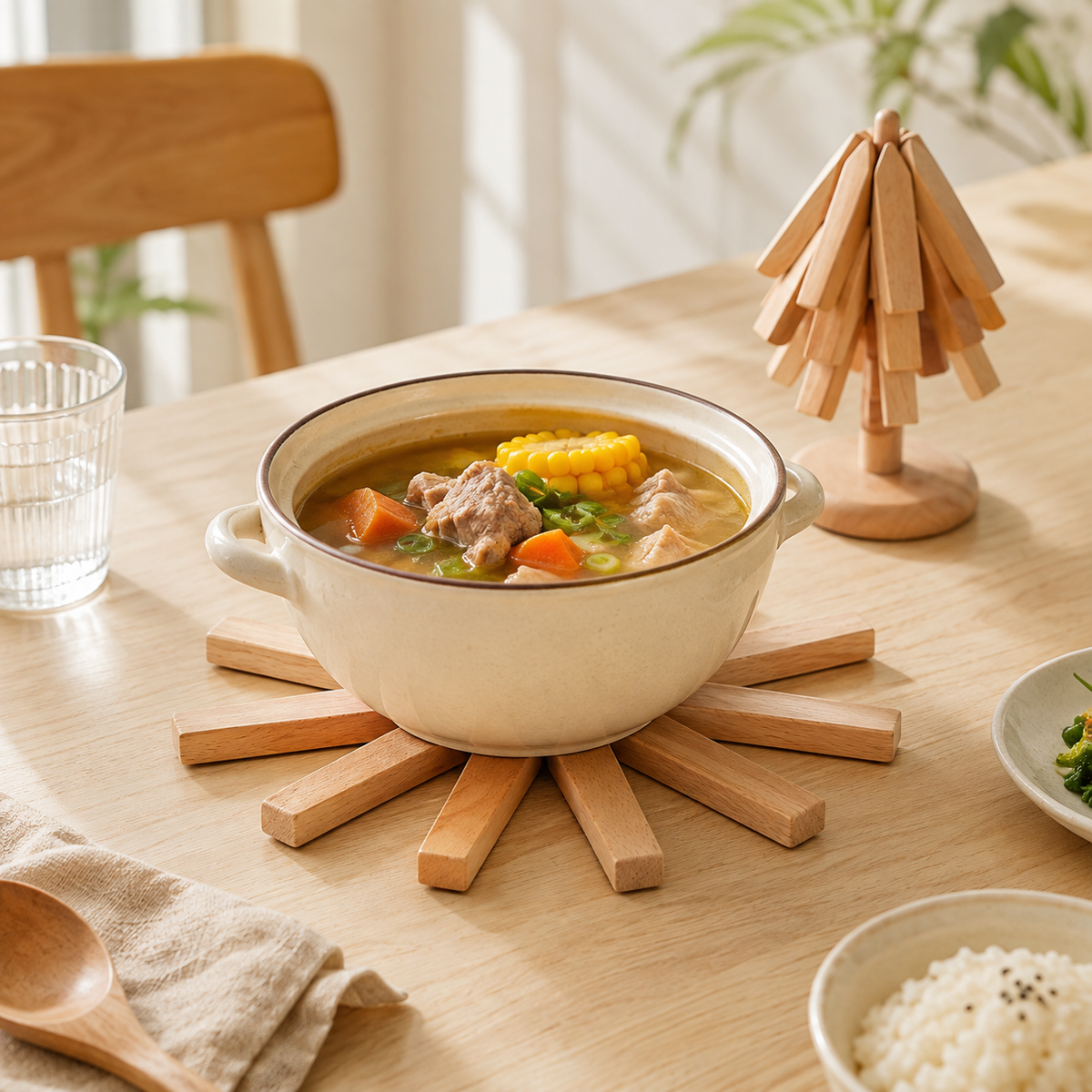 Placemats in Wood, Foldable and Heat-Resistant, Star-Shaped Trivets