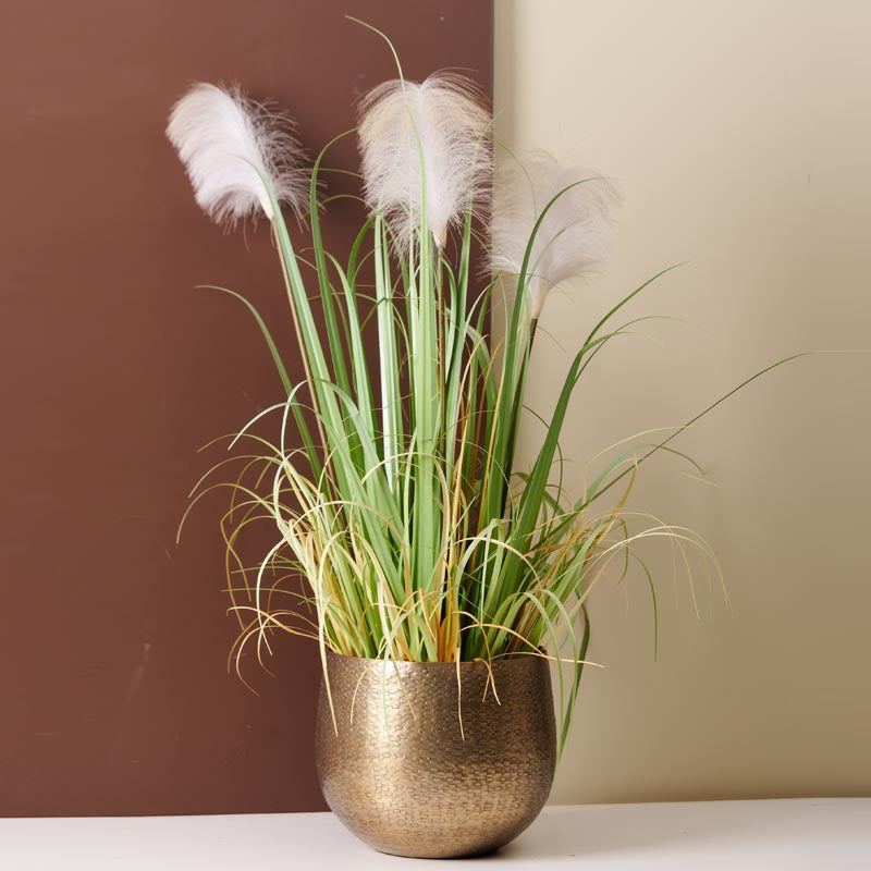 Plant Pot in Hammered Aluminium with Rounded Shape, Indoor Planter