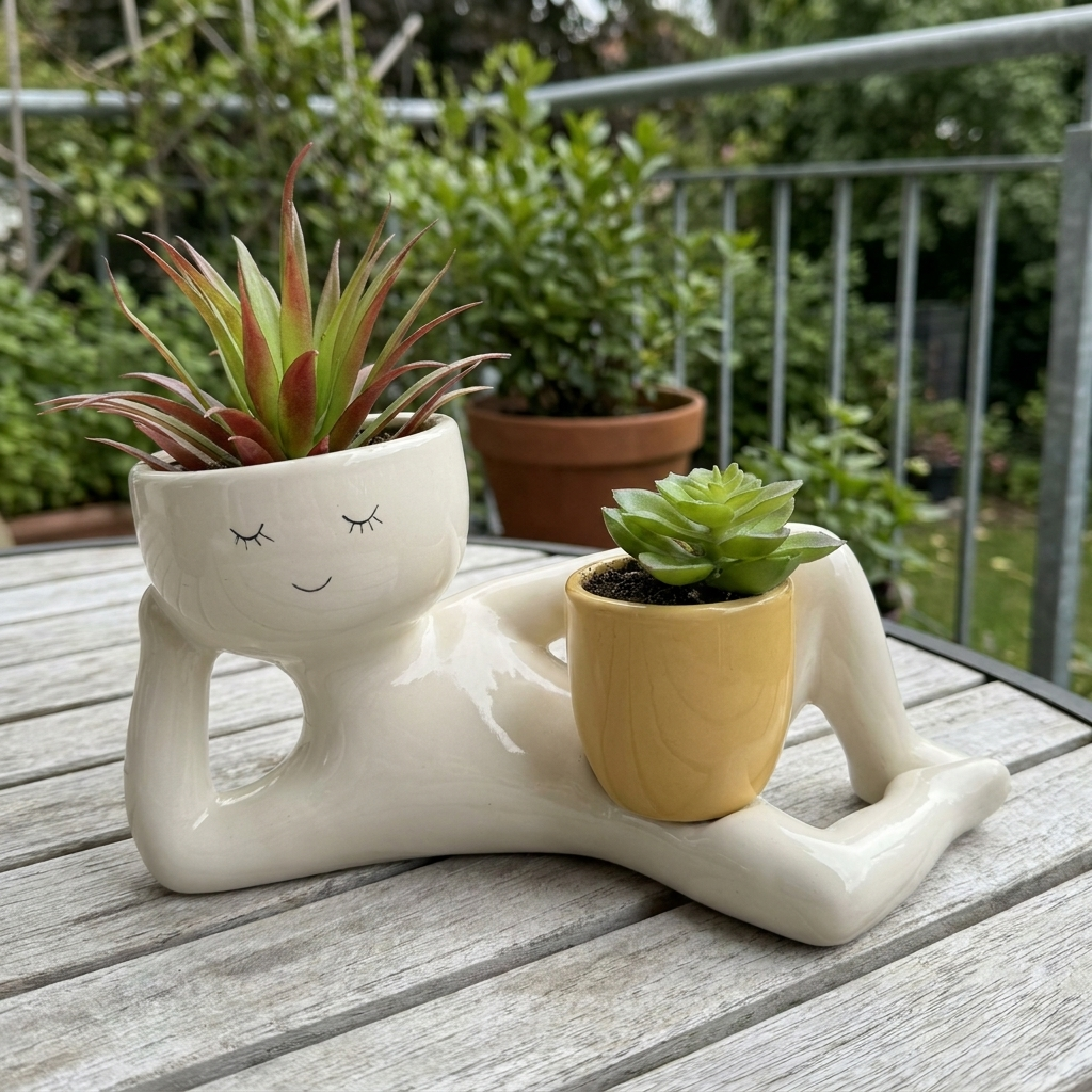 Plant Pot in Hand-Finished Polyresin, Glossy Reclining Figure