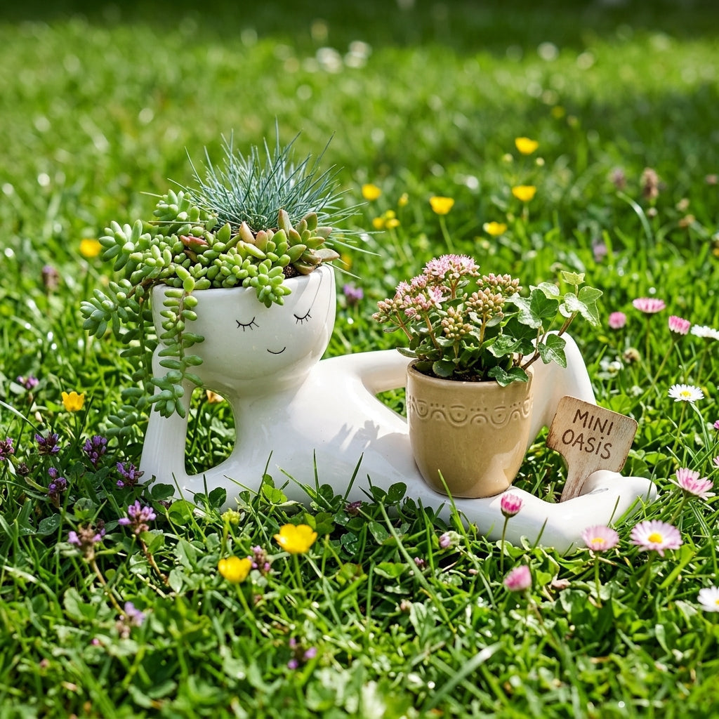 Plant Pot in Hand-Finished Polyresin, Glossy Reclining Figure