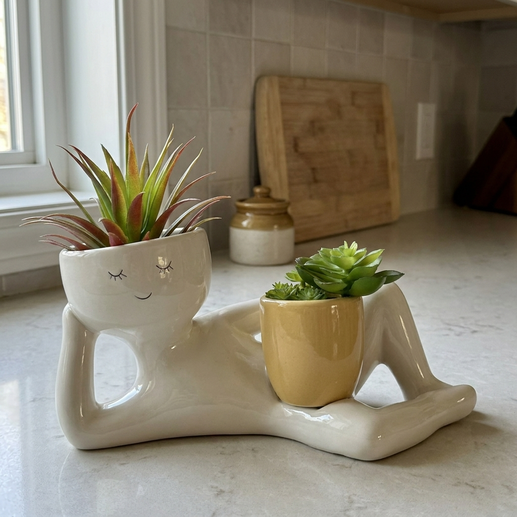 Plant Pot in Hand-Finished Polyresin, Glossy Reclining Figure