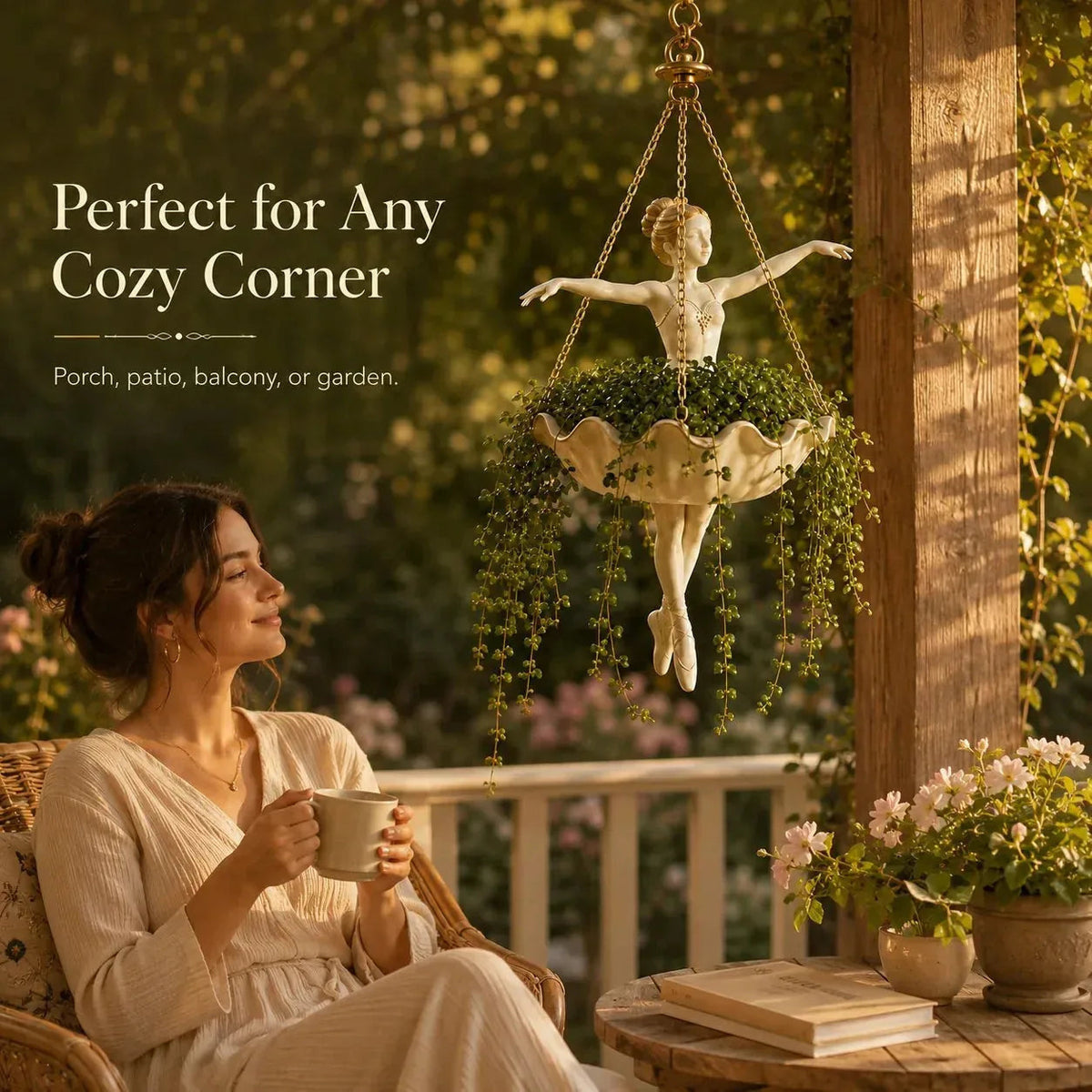 Plant Pot in Resin, Hanging Ballerina Design for Indoors and Outdoors
