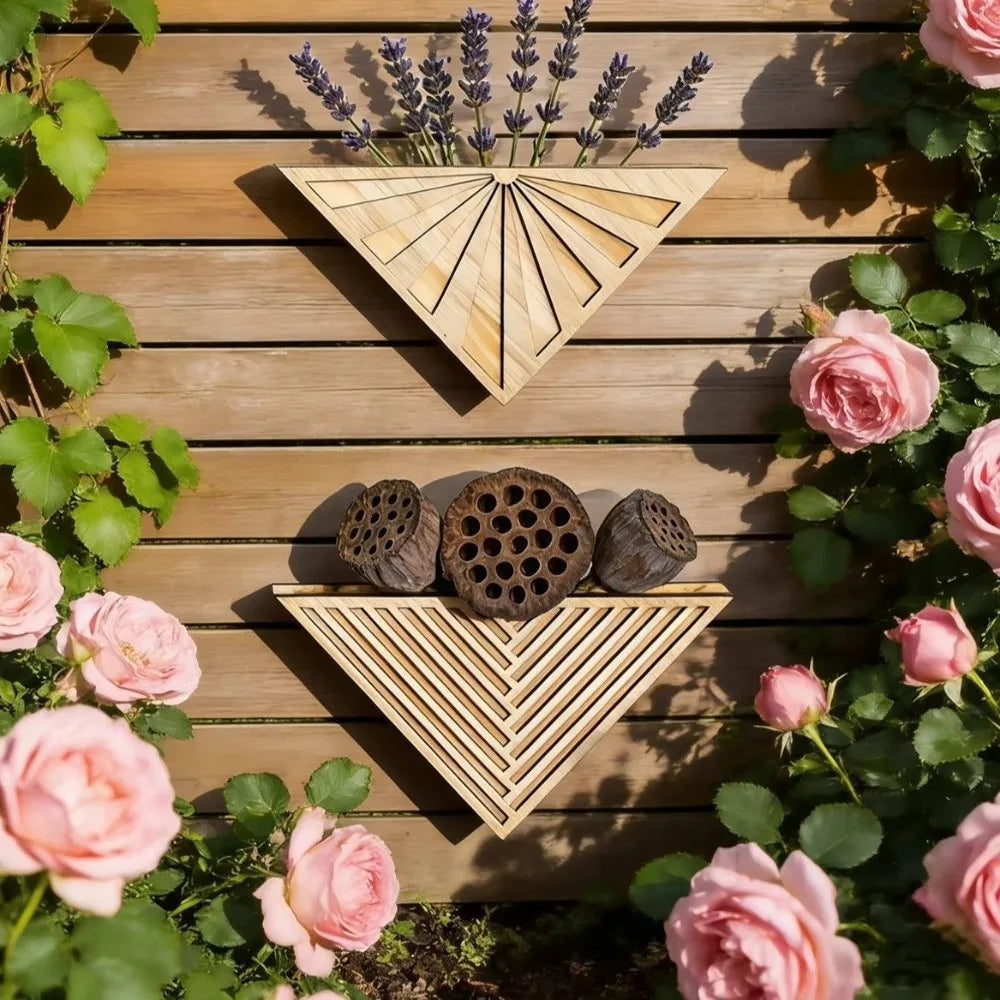 Plant Pot in Wood, Wall-Mounted Geometric Triangle Design