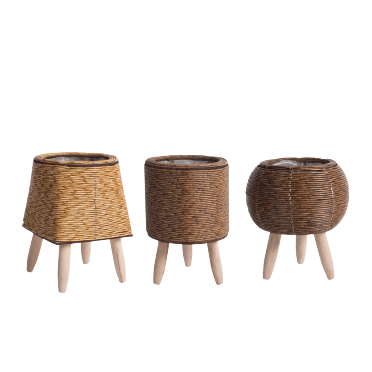 Plant Pot with Legs, Weather-Resistant Plastic, Woven Texture