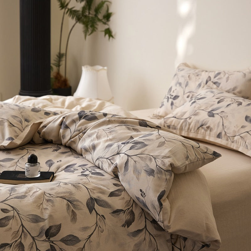 Quilt Cover Set in Cotton-Linen Blend with Botanical Print