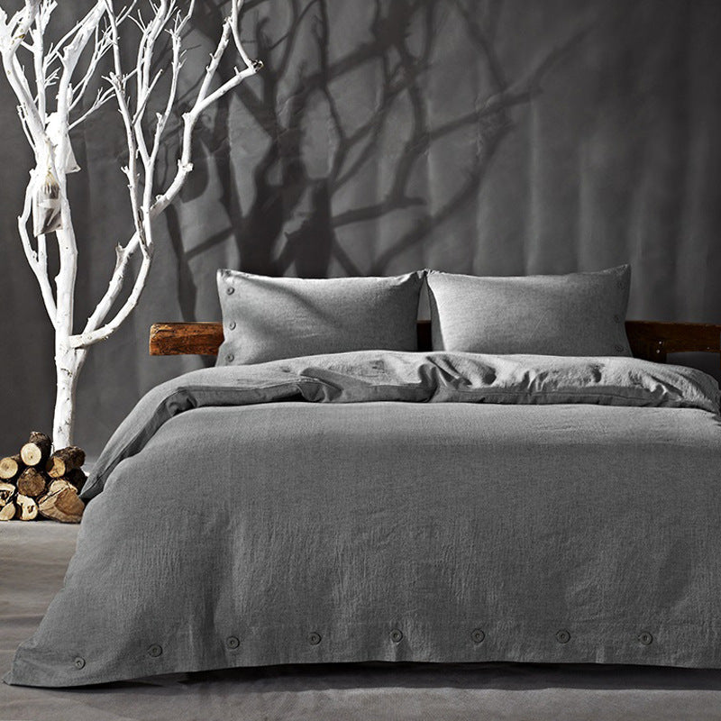 Quilt Cover Set in Washed Cotton-Linen Blend with Button Fastening