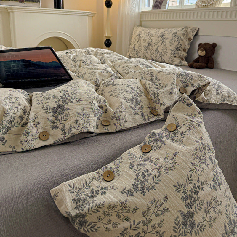 Quilt Cover Set in Washed Cotton with Wooden Button Fastenings