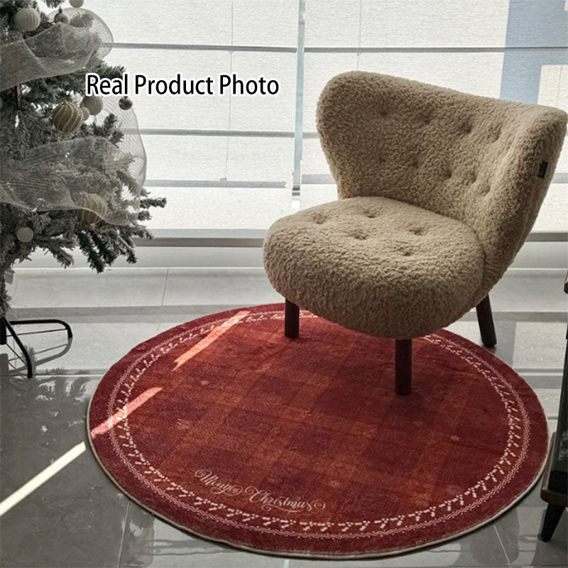 Round Rug with Christmas Motifs, Machine Washable, Slip-Resistant