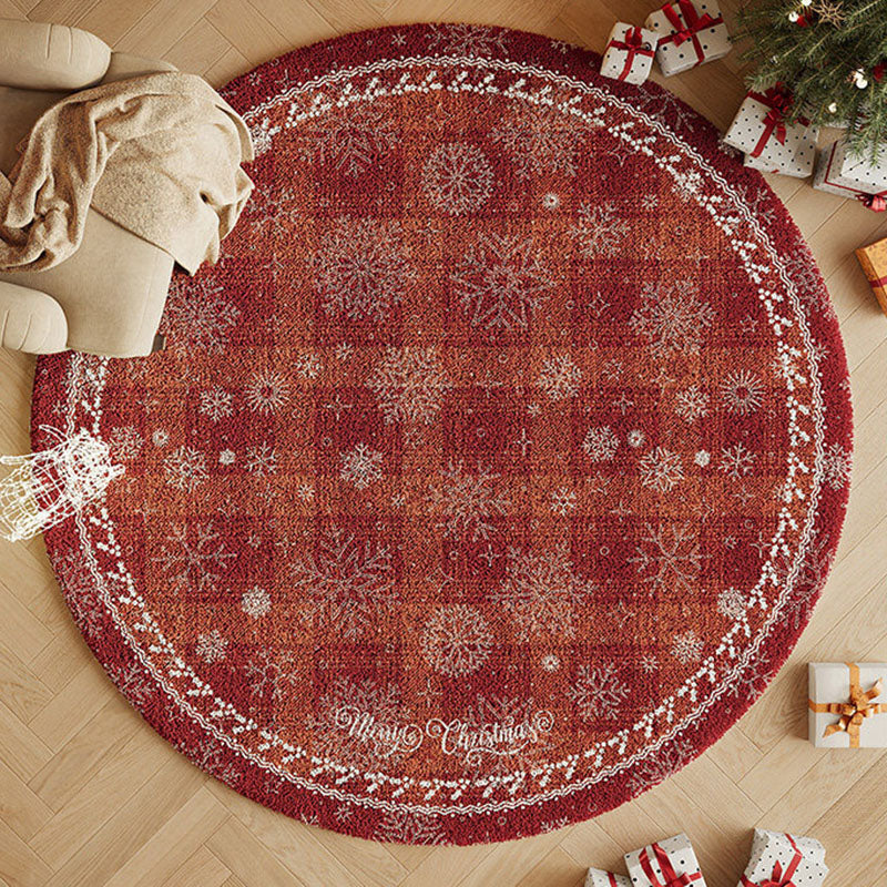 Round Rug with Christmas Motifs, Machine Washable, Slip-Resistant