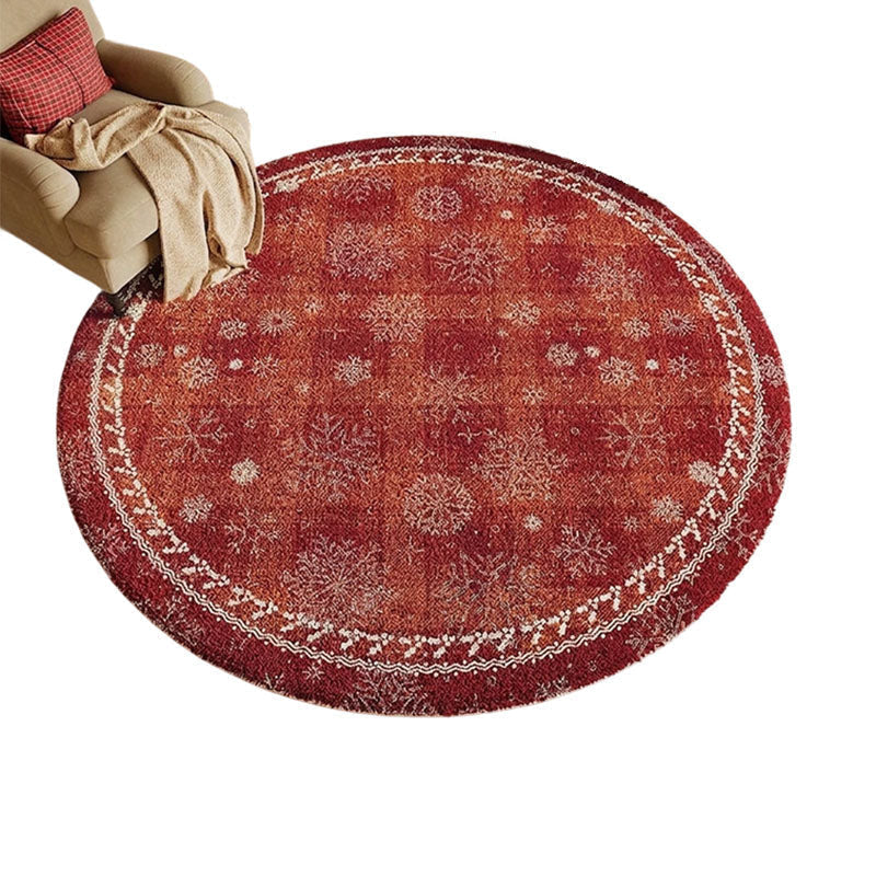 Round Rug with Christmas Motifs, Machine Washable, Slip-Resistant