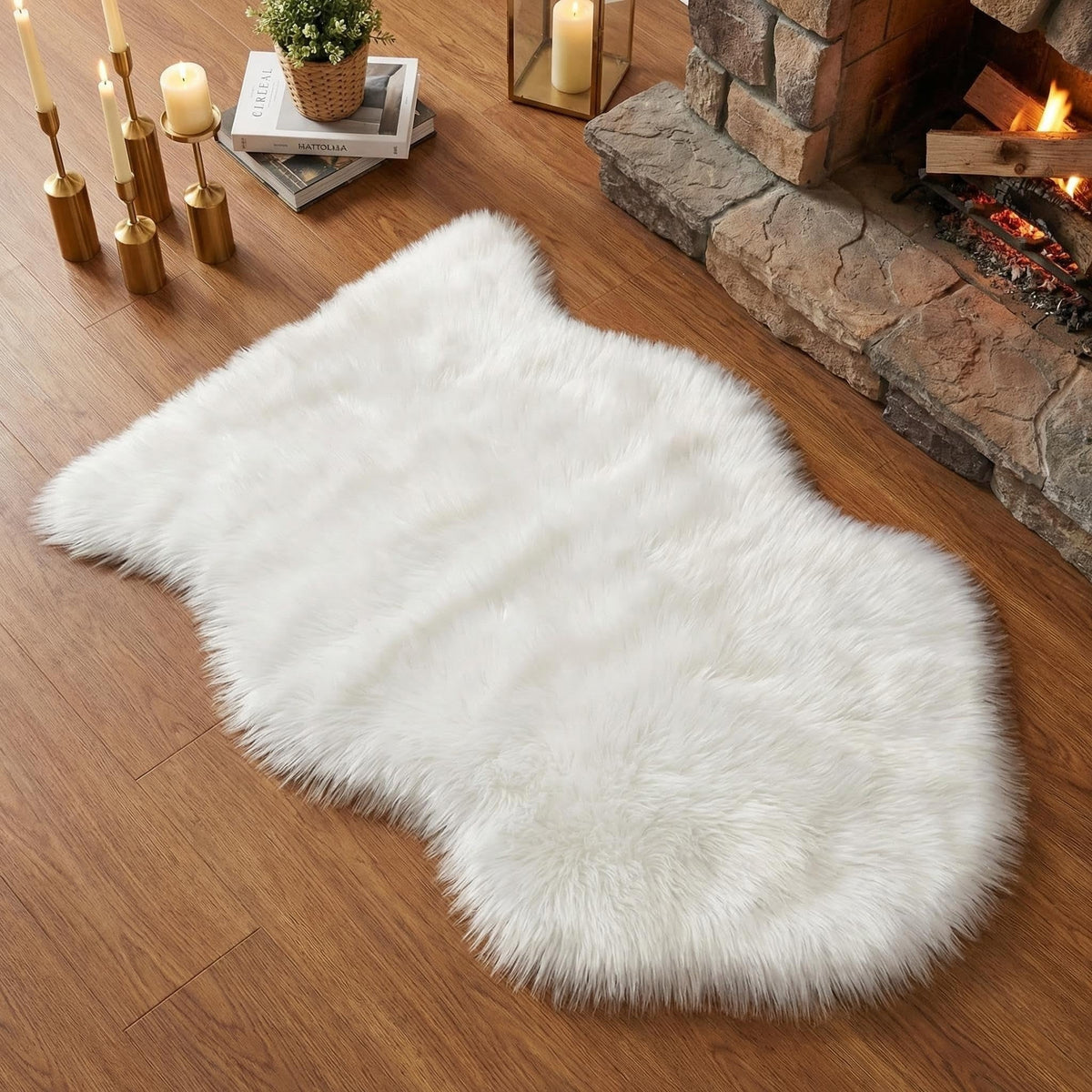 Rug in Faux Fur, Long Pile, Non-Slip Backing and Washable Finish