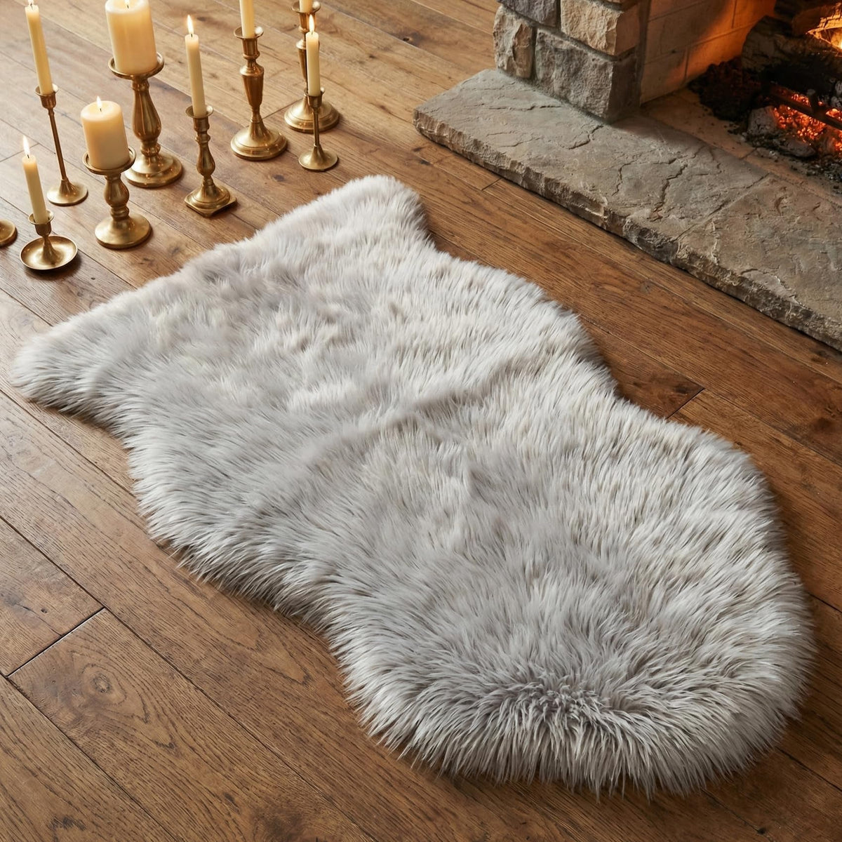 Rug in Faux Fur, Long Pile, Non-Slip Backing and Washable Finish