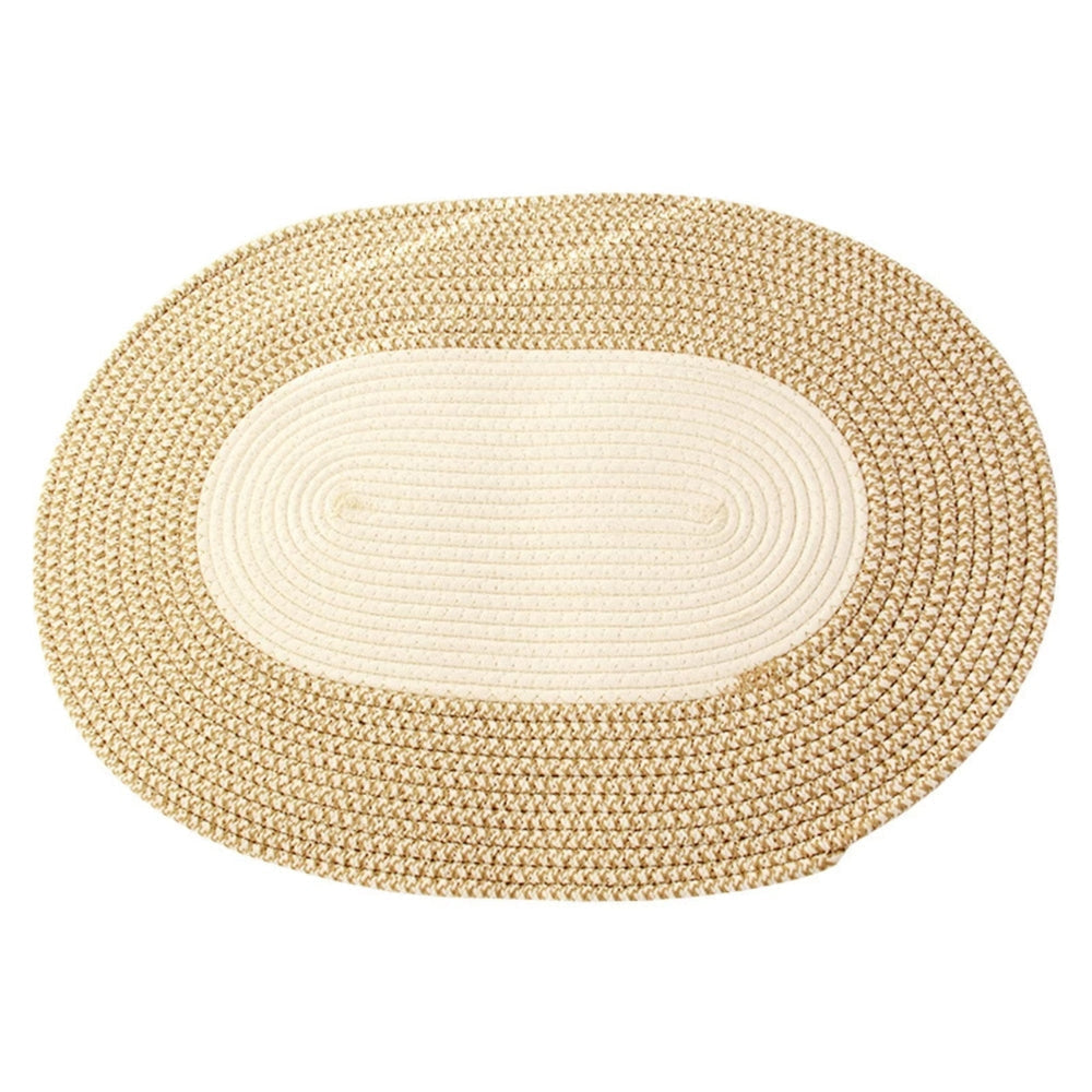 Rug in Hand-Braided Hemp, Oval Shape with Boho-Style Border