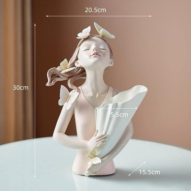 Sculpture in Hand-Painted Resin with Butterflies, Woodland Fairy Figurine