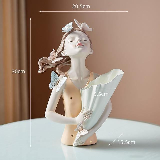 Sculpture in Hand-Painted Resin with Butterflies, Woodland Fairy Figurine