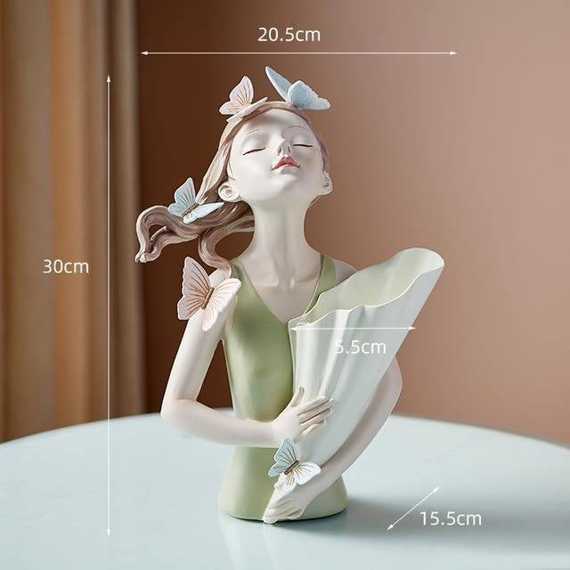 Sculpture in Hand-Painted Resin with Butterflies, Woodland Fairy Figurine