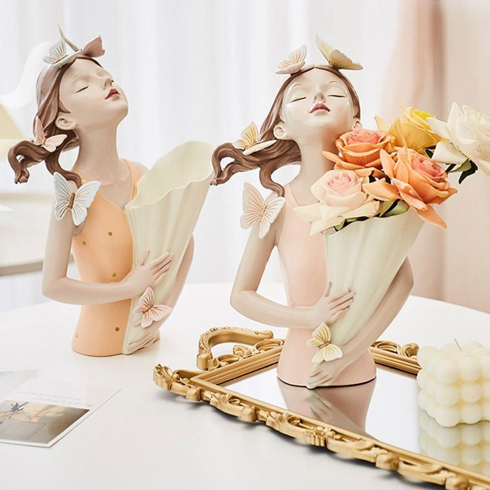 Sculpture in Hand-Painted Resin with Butterflies, Woodland Fairy Figurine