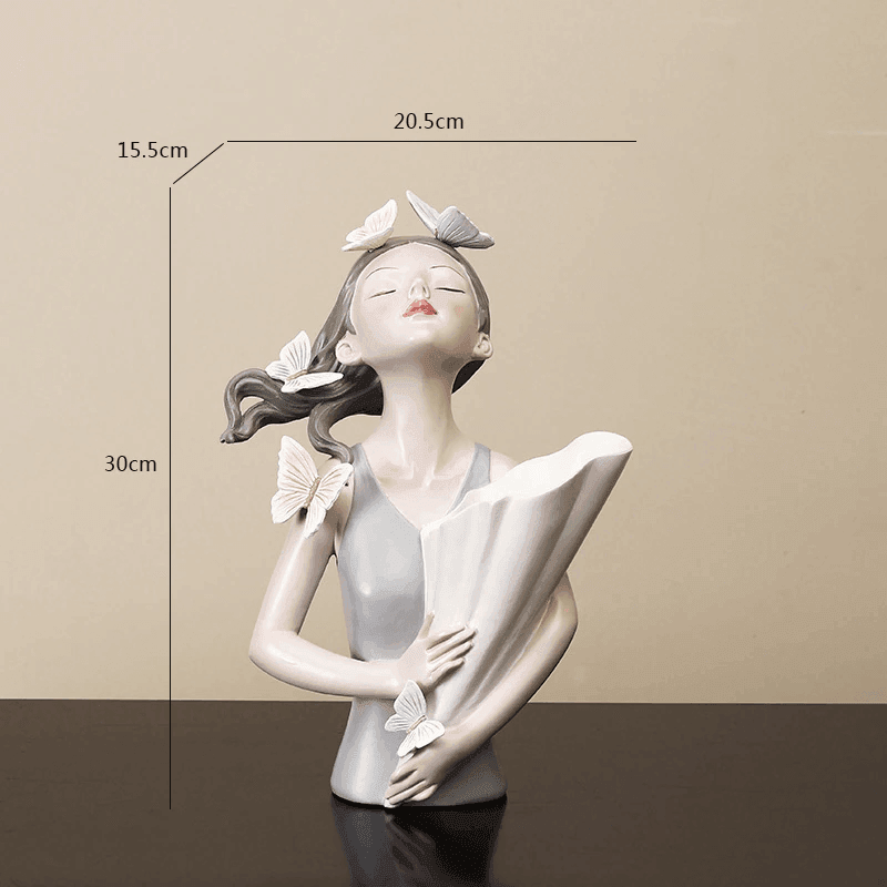 Sculpture in Hand-Painted Resin with Butterflies, Woodland Fairy Figurine