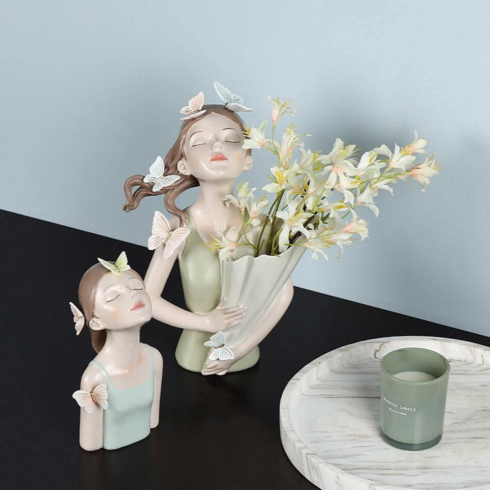 Sculpture in Hand-Painted Resin with Butterflies, Woodland Fairy Figurine
