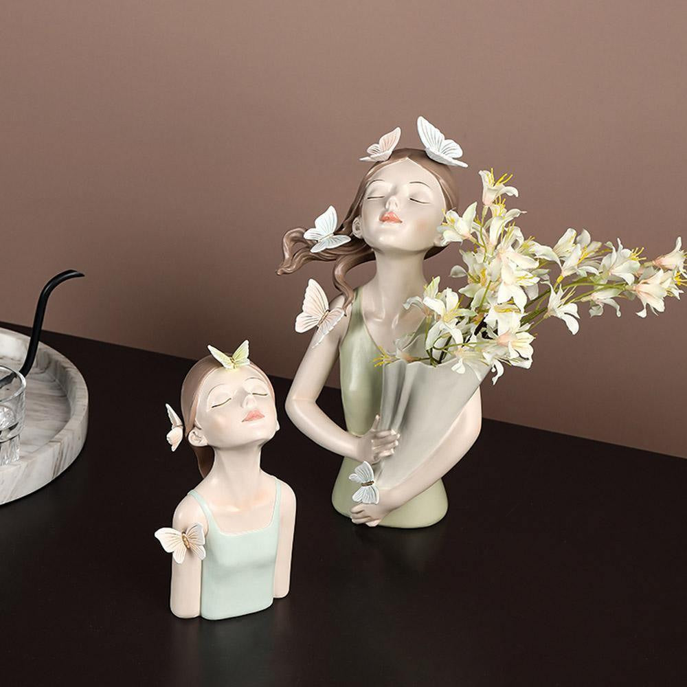 Sculpture in Hand-Painted Resin with Butterflies, Woodland Fairy Figurine