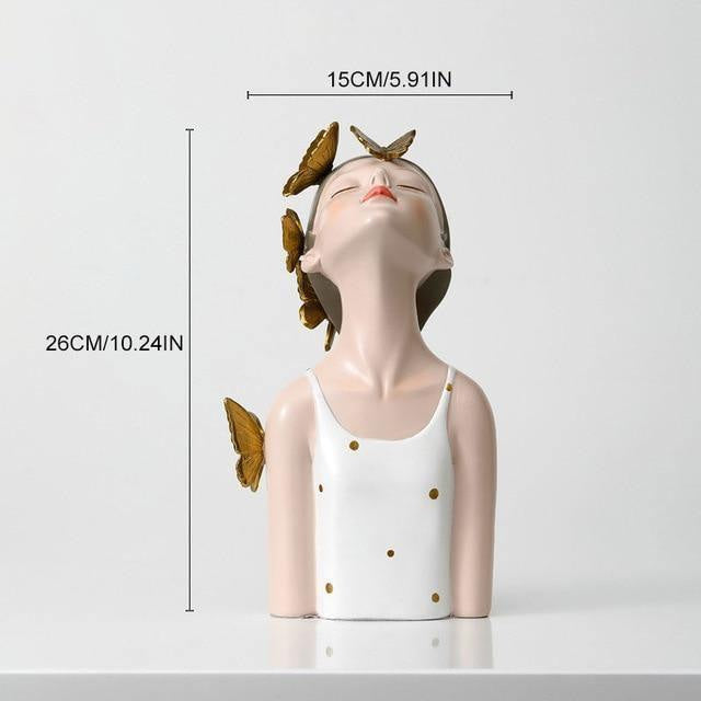 Sculpture in Hand-Painted Resin with Butterflies, Woodland Fairy Figurine
