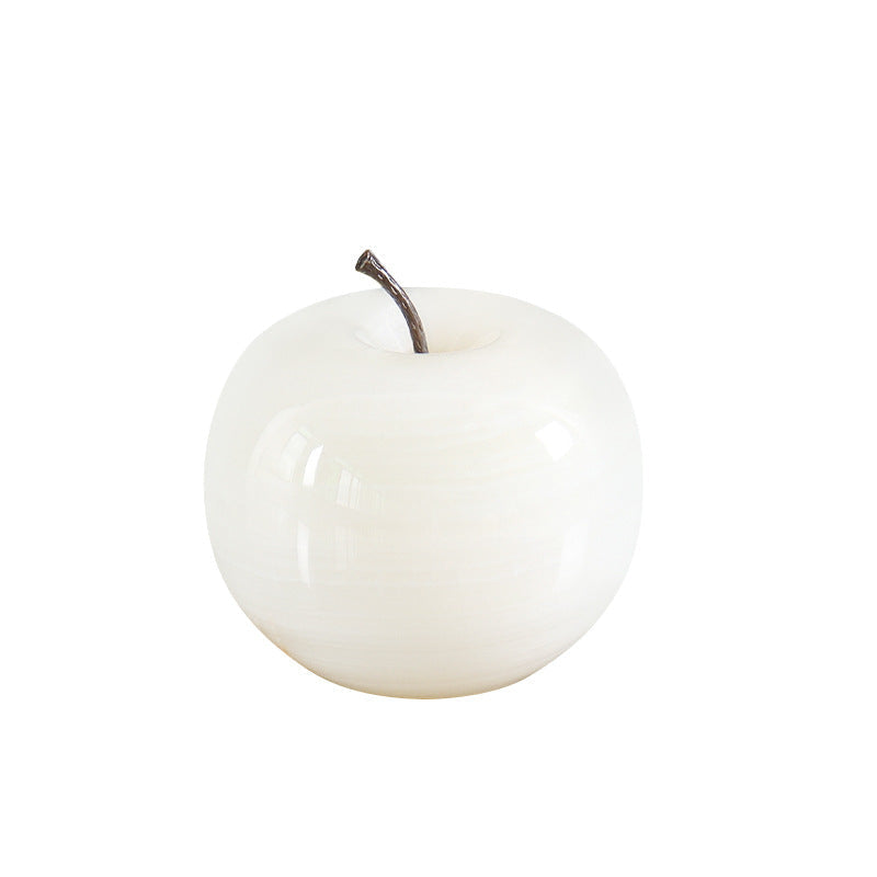 Sculpture in Solid Onyx Marble, Apple Shape with Metal Stem