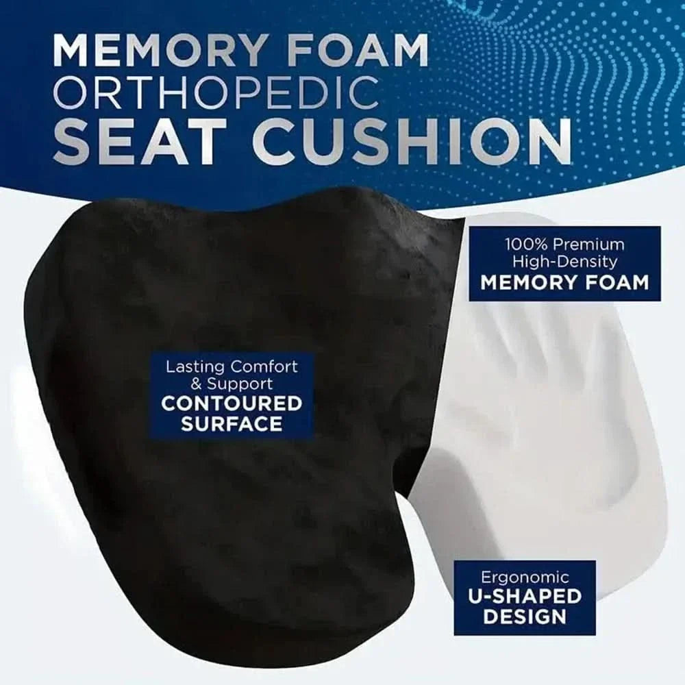 Seat Cushion in Memory Foam, Ergonomic U-Shape for Pressure Relief